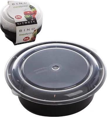 BINO | Food Containers with Cover | Black 12-Piece Set, 33 oz. 1 Compartment | Meal Storage Containers| Microwave-Safe, Freezer-Safe, and Dishwasher-Safe, BPA-Free Plastic Containers with Lids