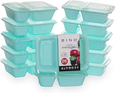 BINO | Food Containers with Cover | Light Blue 12-Piece Set, 30 oz. 2 Compartments | Meal Storage Containers| Microwave-Safe, Freezer-Safe, and Dishwasher-Safe, BPA-Free Plastic Containers with Lids