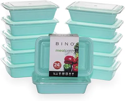 BINO | Food Containers with Cover | Light Blue 12-Piece Set, 33 oz. 1 Compartment | Meal Storage Containers| Microwave-Safe, Freezer-Safe, and Dishwasher-Safe, BPA-Free Plastic Containers with Lids