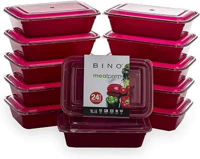 BINO | Food Containers with Cover | Red 12-Piece Set, 33 oz. 1 Compartment | Meal Storage Containers| Microwave-Safe, Freezer-Safe, and Dishwasher-Safe, BPA-Free Plastic Containers with Lids