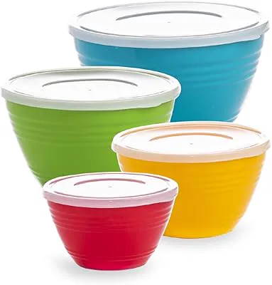 BINO | Mixing Bowl Set with Lids | Versatile Plastic Bowls for Kitchen Mixing, Serving, and Storage - 4-Piece Mixing Bowl Set in Various Sizes | Space-Saving Nesting Design | Dishwasher Safe
