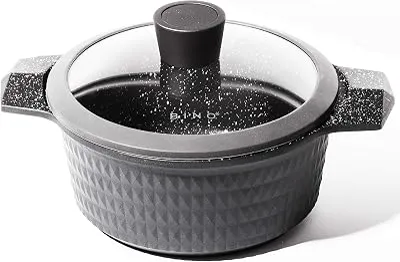 BINO Cookware Nonstick Stock Pot with Lid, 6.8 Quart - Matte Grey | THE DIAMOND COLLECTION | Premium Quality Nonstick Cast Aluminum Casserole Stockpot | Stay-Cool BAKELITE Handles | Non-Toxic