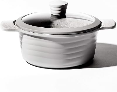 BINO Cookware Nonstick Stock Pot with Lid, 4.5 Quart - Matte Light Grey | THE WAVE COLLECTION | Premium Quality Nonstick Cast Aluminum Casserole Stockpot | Stay-Cool BAKELITE Handles | Non-Toxic