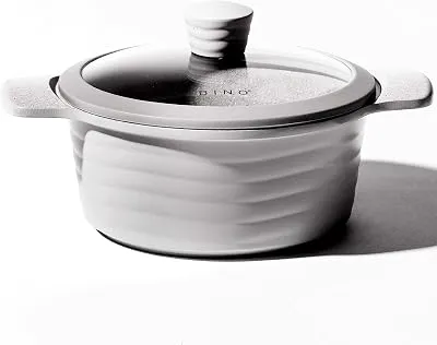 BINO Cookware Nonstick Stock Pot with Lid, 4.5 Quart - Matte Light Grey | THE WAVE COLLECTION | Premium Quality Nonstick Cast Aluminum Casserole Stockpot | Stay-Cool BAKELITE Handles | Non-Toxic