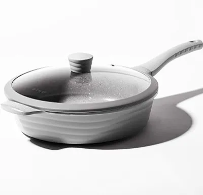 BINO Cookware Nonstick Saute Pan, 3.7 Quart - Matte Light Grey | THE WAVE COLLECTION | Premium Quality Nonstick Cast Aluminum Deep Frying Pan | Stay-Cool BAKELITE™ Handles | Non-Toxic