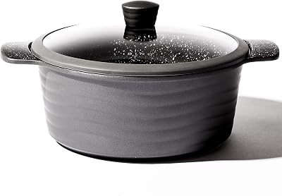 BINO Cookware Nonstick Stock Pot with Lid, 6.5 Quart - Matte Grey | THE WAVE COLLECTION | Premium Quality Nonstick Cast Aluminum Dutch Oven Casserole Stockpot | Stay-Cool BAKELITE Handles | Non-Toxic