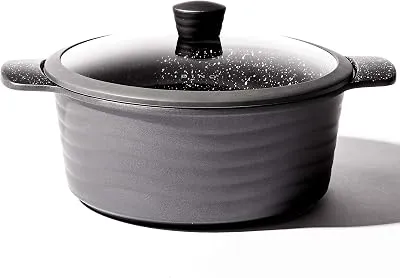 BINO Cookware Nonstick Stock Pot with Lid, 6.5 Quart - Matte Grey | THE WAVE COLLECTION | Premium Quality Nonstick Cast Aluminum Dutch Oven Casserole Stockpot | Stay-Cool BAKELITE Handles | Non-Toxic