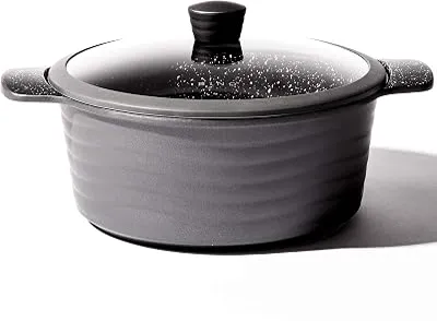 BINO Cookware Nonstick Stock Pot with Lid, 10.3 Quart - Matte Grey | THE WAVE COLLECTION | Premium Quality Nonstick Cast Aluminum Dutch Oven Casserole Stockpot | Stay-Cool BAKELITE Handles | Non-Toxic