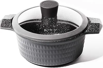 BINO Cookware Nonstick Stock Pot with Lid, 4.5 Quart - Matte Grey | THE DIAMOND COLLECTION | Premium Quality Nonstick Cast Aluminum Casserole Stockpot | Stay-Cool BAKELITE Handles | Non-Toxic