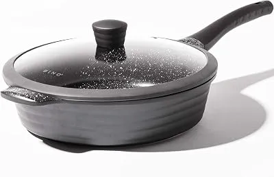 BINO Cookware Nonstick Saute Pan, 3.7 Quart - Matte Grey | THE WAVE COLLECTION | Premium Quality Nonstick Cast Aluminum Deep Frying Pan | Stay-Cool BAKELITE™ Handles | Non-Toxic