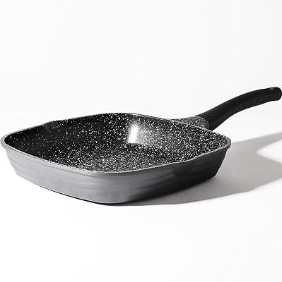 BINO Cookware Nonstick Grill Pan, 3.7 Quart - Matte Grey | THE WAVE COLLECTION | Premium Quality Nonstick Cast Aluminum Skillet | Stay-Cool BAKELITE™ Handles | Non-Toxic