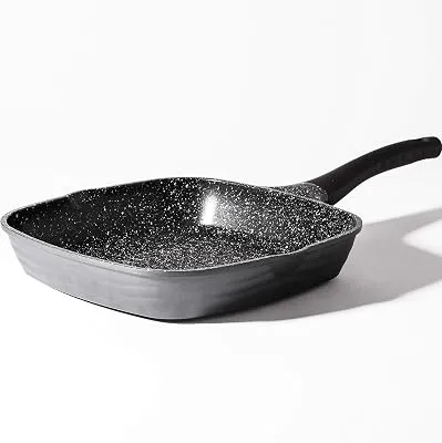 BINO Cookware Nonstick Grill Pan, 3.7 Quart - Matte Grey | THE WAVE COLLECTION | Premium Quality Nonstick Cast Aluminum Skillet | Stay-Cool BAKELITE™ Handles | Non-Toxic