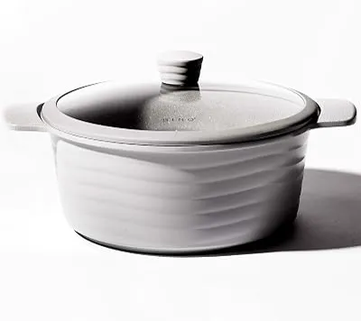 BINO Cookware Nonstick Stock Pot with Lid, 6.5 Quart - Matte Light Grey | THE WAVE COLLECTION | Premium Quality Nonstick Cast Aluminum Casserole Stockpot | Stay-Cool BAKELITE Handles | Non-Toxic