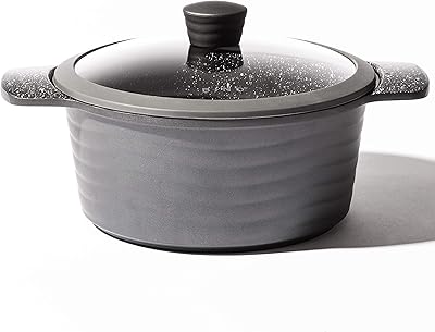 BINO Cookware Nonstick Stock Pot with Lid, 2.5 Quart - Matte Grey | THE WAVE COLLECTION | Premium Quality Nonstick Cast Aluminum Dutch Oven Casserole Stockpot | Stay-Cool BAKELITE Handles | Non-Toxic