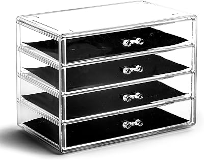 BINO | 4 Drawer Makeup Organizer | Lenox Avenue | THE MANHATTAN SERIES | Makeup Drawer Storage | Cosmetic Organizer | Plastic Vanity | Organizer Clear Makeup Organizers And Storage Cases | Acrylic