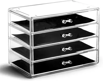 BINO | 4 Drawer Makeup Organizer | Lenox Avenue | THE MANHATTAN SERIES | Makeup Drawer Storage | Cosmetic Organizer | Plastic Vanity | Organizer Clear Makeup Organizers And Storage Cases | Acrylic