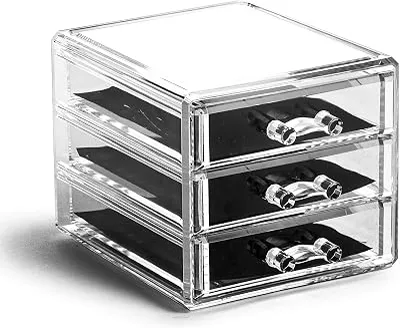 BINO THE MANHATTAN SERIES Acrylic Makeup Drawer Organizer- 3 Drawer Small | Clear Beauty Organizers and Storage| Cosmetic & Makeup Drawer| Home Organization| Jewelry & Vanity Accessories Drawer