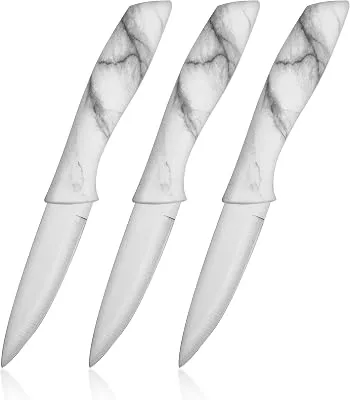 BINO 3-Piece Stainless Steel Paring Knife Set - Marble | Small Kitchen Knife Set with Good Grip | Peeling Knife | Cutting Knife | Sharp for Cooking Vegetables & Fruits | Utility Knife Kitchen