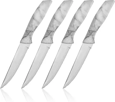 BINO 4-Piece Stainless Steel Steak Knife Set - Marble | Small Knives | Sharp Knife Set | Meat Knife Set | Kitchen Dinner Knives | Cutting Knives | Non-Stick & Rust-Resistant Dinner Knives