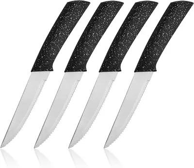 BINO 4-Piece Stainless Steel Steak Knife Set - Speckled Black | Small Knives | Sharp Knife Set | Meat Knife Set | Kitchen Dinner Knives | Cutting Knives | Non-Stick & Rust-Resistant Dinner Knives