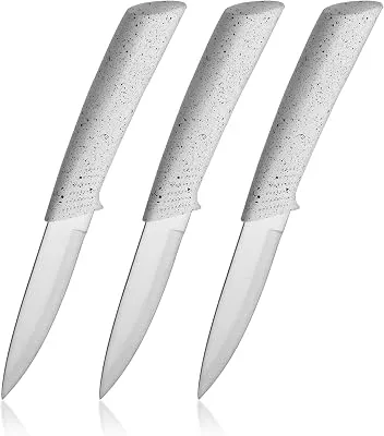 BINO 3-Piece Stainless Steel Paring Knife Set - Speckled White | Small Kitchen Knife Set with Good Grip | Peeling Knife | Cutting Knife | Sharp for Cooking Vegetables & Fruits | Utility Knife Kitchen