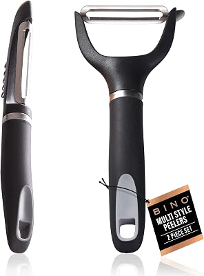 BINO Stainless Steel 2-Piece Peeler Set - Dark Grey | 1-Piece Y-Shaped + 1-Piece Swivel l Multifunctional Kitchen Grip Peelers | Fruits & Vegetables Peelers | Hand Peelers | Kitchen & Cooking Prep