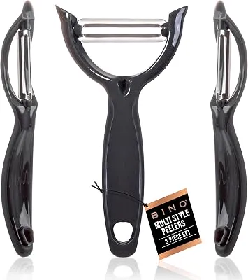 BINO Stainless Steel 3-Piece Peeler Set - Dark Grey | 1-Piece Y-Shaped + 2-Piece Swivel | Multifunctional Kitchen Grip Peelers | Fruits & Vegetables Peelers | Hand Peelers | Kitchen & Cooking Prep