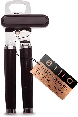 BINO Stainless Steel Can Opener - Black | Bottle & Can Opener Manual | HandHeld Can Opener | Utility Can Opener | Can Opener with Sharp Blades Smooth Edge | Can Opener Handle | Kitchen Accessories