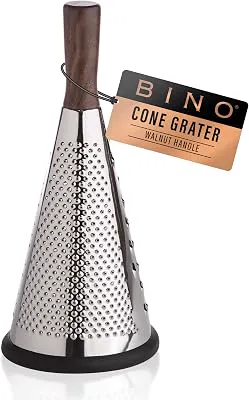BINO Stainless Steel Cone Grater with Walnut Handle | Round Cheese Grater | Handheld Cheese Grater | Parmesan Cheese Shredder | Multifunction Grater | Kitchen Grater for Chocolate & Vegetables
