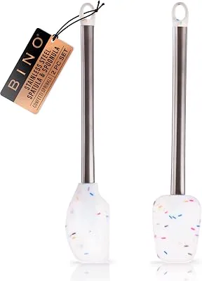 BINO 2-Piece Silicone Spoonula & Spatula Set - Confetti | Stainless Steel & Heat Resistant Handle | Nonstick Kitchen Utensils for Cooking | Serving & Mixing in Nonstick Cookware | Kitchen Tools