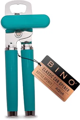 BINO Stainless Steel Can Opener - Aqua | Bottle & Can Opener Manual | HandHeld Can Opener | Utility Can Opener | Can Opener with Sharp Blades Smooth Edge | Can Opener Handle | Kitchen Accessories